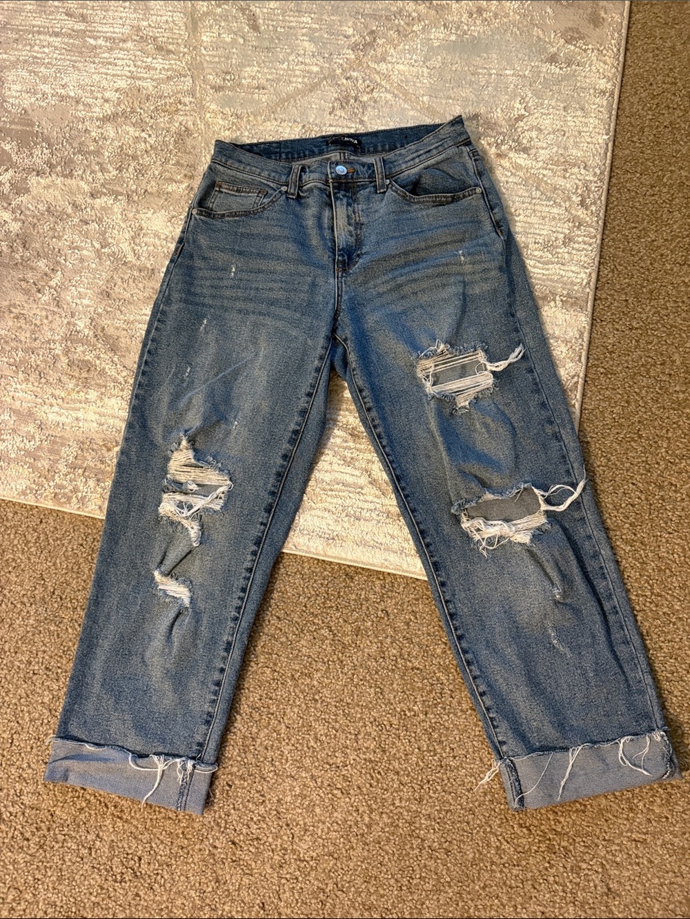 Fashion Nova Distressed Blue Boyfriend Jeans